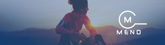 Mend logo with a woman sitting after a run